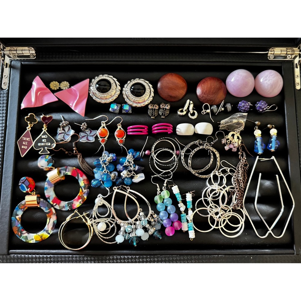 29 Pairs Vintage & Modern Earring Lot 80s 90s Y2K Hoops Studs Dangles 1 Clip On